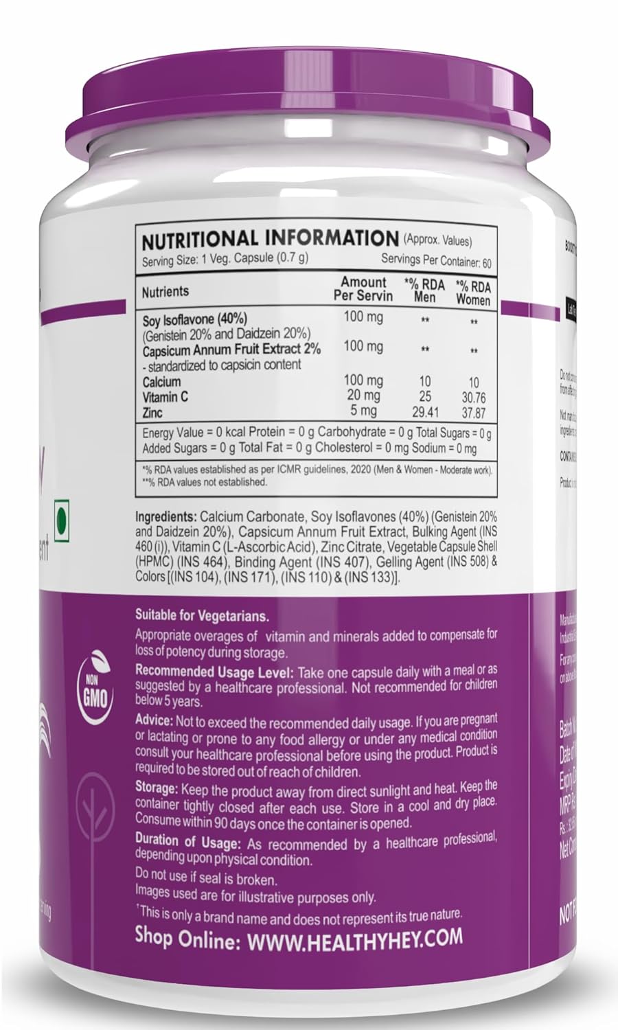 Healthyhey Nutrition HairVgrow - Natural Hair Growth and Stop Hair fall Formula Supplement - 60 Veg. Capsules