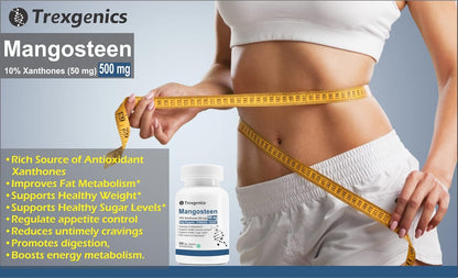 Trexgenics MANGOSTEEN 10% Xanthones 500 mg Fat Metabolism, Sugar Levels, Immunity, Weight Management Support VEGAN & NON-GMO (60 Veg. Capsules) (Pack of 1)