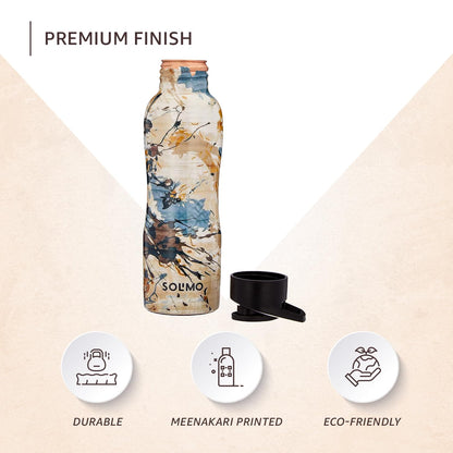 Solimo Copper Meenakari Printed Bottle with Sipper, 950 ml, White
