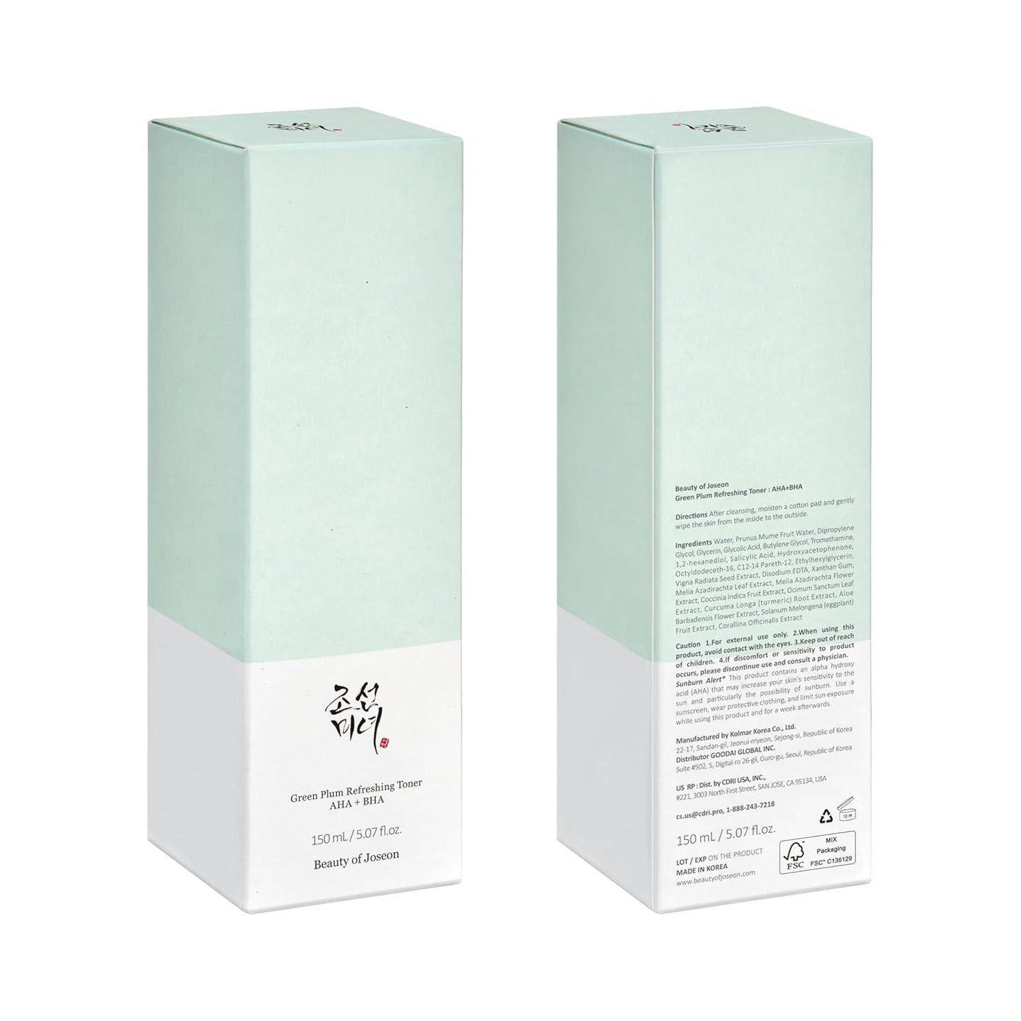 [Beauty of Joseon] Green Plum Refreshing Toner AHA + BHA (150ml) â€“ Korean Face Toner for Gentle Exfoliation, Smooth Texture & Balanced Skin