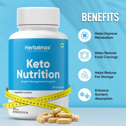 Herbal Max Keto Nutrition Weight Management | Supports Effective Weight Loss, Fat Burning, Belly Fat Reduction, Ketosis & Energy Boost â€“ 60 Veg Capsules | For Men & Women