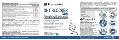 Trexgenics DHT BLOCKER PRO formula with standardized herbs Hair Fall, Prostate Health Support VEGAN & NON-GMO (60 Veg. Capsules) (Pack of 1)