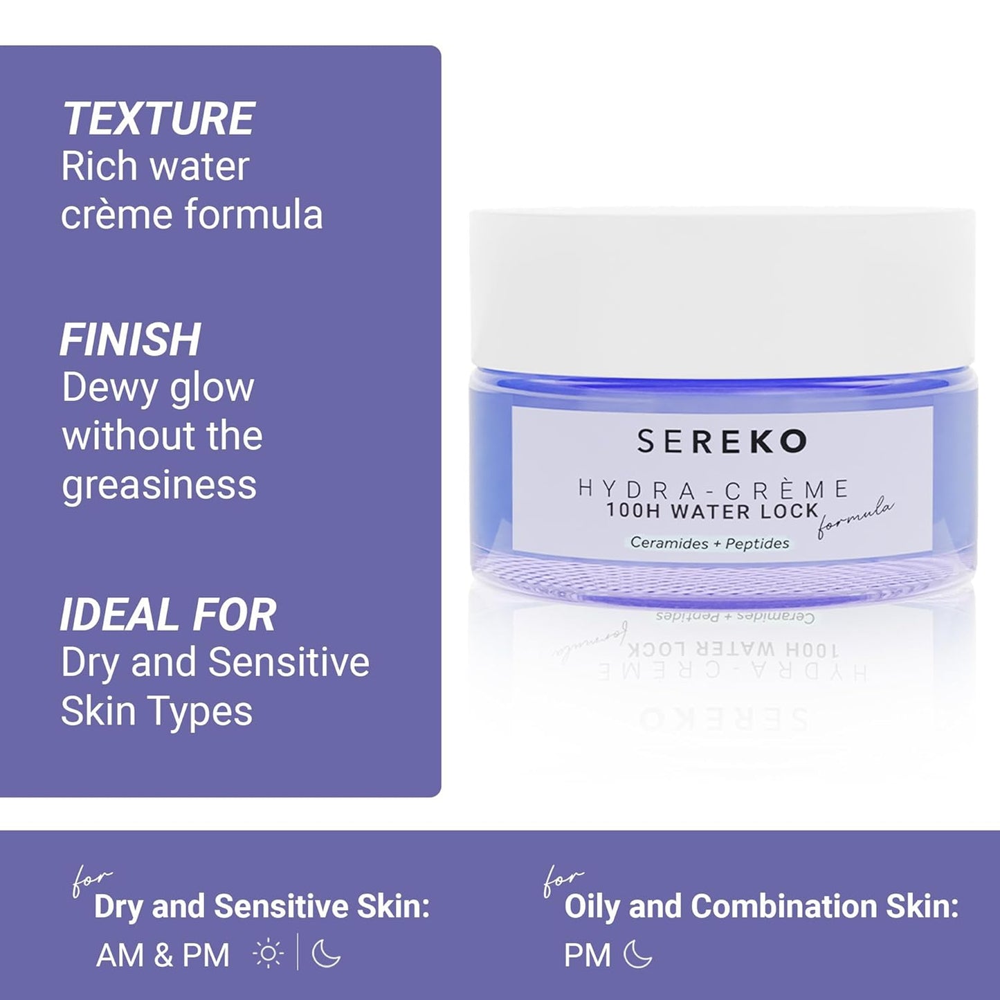 SEREKO Hydra Creme Ceramide Moisturizer Cream for Face â€” Skin Barrier Repair & Long-Lasting Hydration up to 100 hrs | Peptide + Ceramide Gel Formula | Lightweight | All Skin Types | 50 ml
