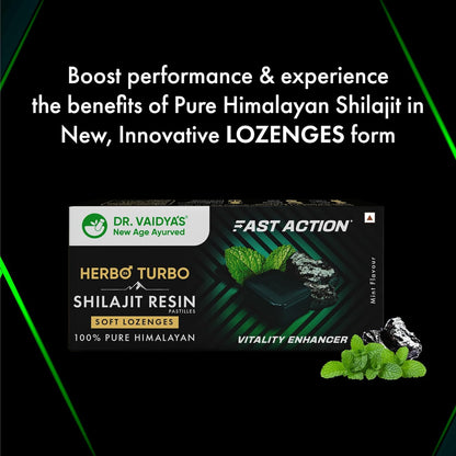 Dr. Vaidyaâ€™s Herbo24Turbo Shilajit Gummies Lozenges (Pastilles) | Helps Boost Performance | Helps Improve Strength, Stamina, and Energy Levels | Pure Himalayan Shilajit | No Added Sugar |30 Lozenges(Mint Flavour)(Pack of 1)