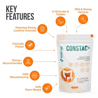 Healing Hands Constac Plus for Relief in Severe Constipation, Acidity and Gas, Plant Based Natural Constipation Solution, Clinically Proven, Herbal, Strong â€“ 500 gm (Granules)