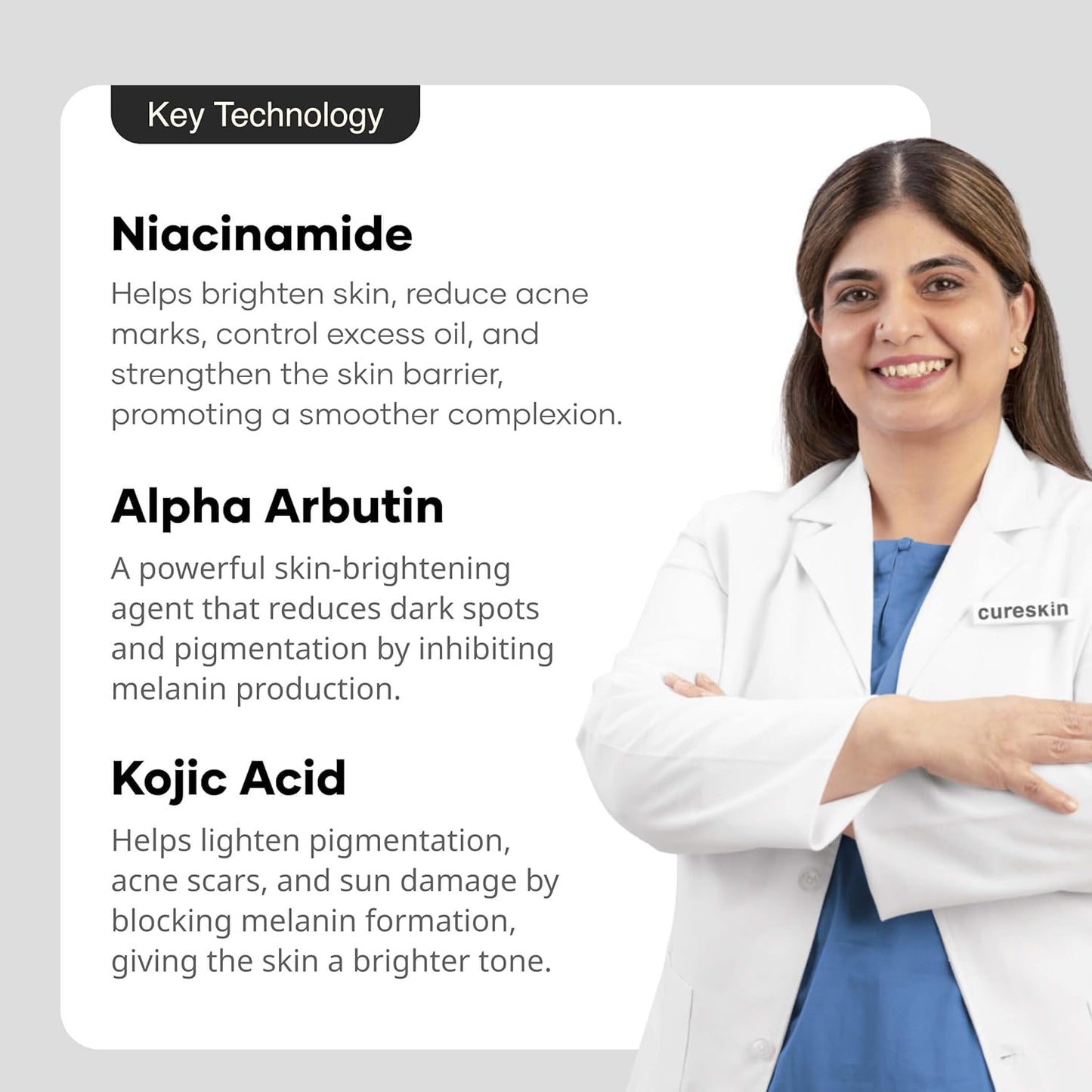 Cureskin Kojic Acid Face Cream for Pigmentation, Tan Removal & Dark Spot Correction | Brightening Night Cream with Alpha Arbutin, Niacinamide & Nonapeptide, 50 g (Pack of 1)