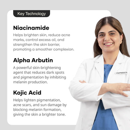 Cureskin Kojic Acid Face Cream for Pigmentation, Tan Removal & Dark Spot Correction | Brightening Night Cream with Alpha Arbutin, Niacinamide & Nonapeptide, 50 g (Pack of 1)