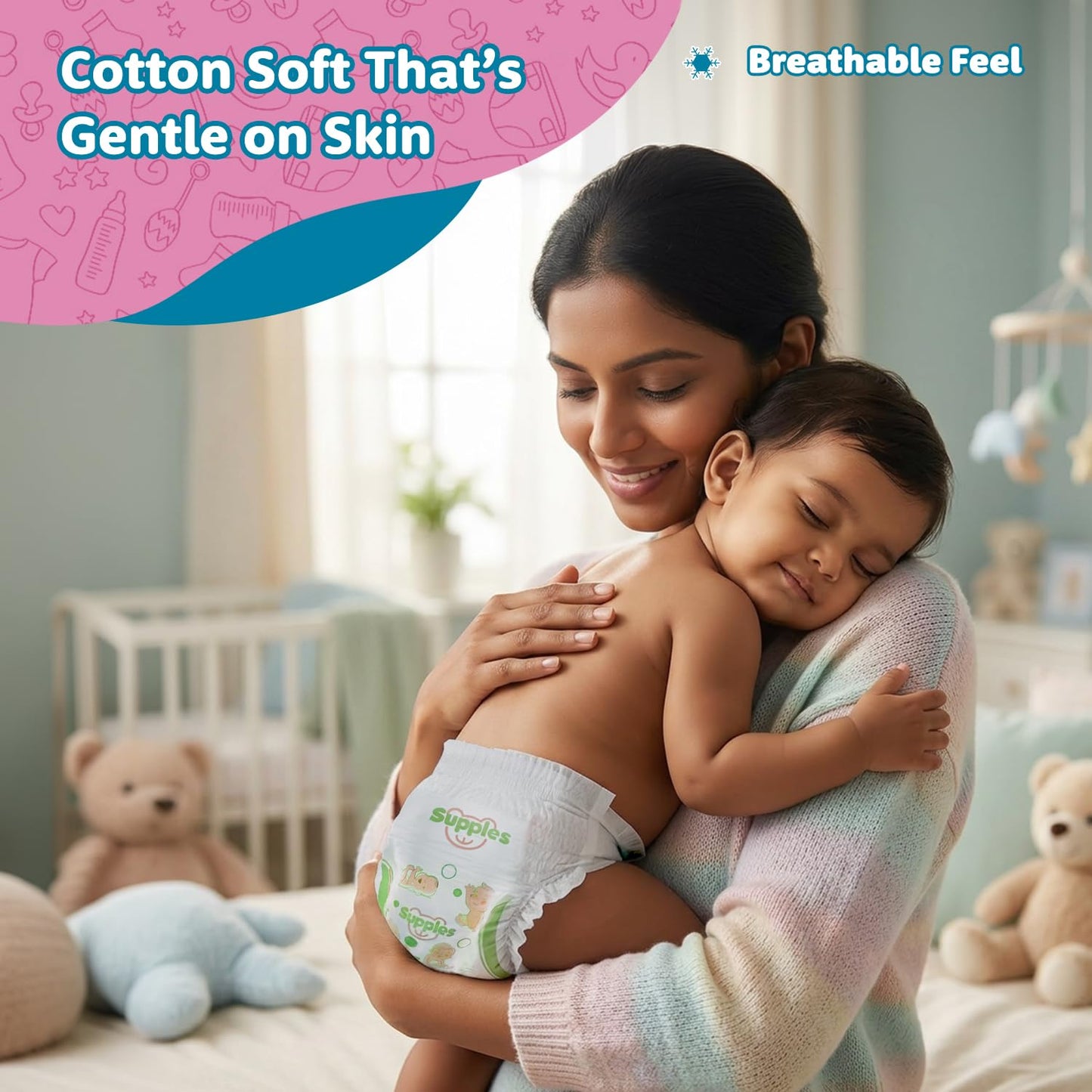 Supples Premium Baby Diaper Pants | 78 Baby Diapers | Small | 4-8 Kg | 12 Hrs Absorption | Cushiony Cotton Soft Fabric | Phthalates-Free | Triple Leak Guard