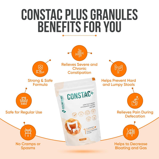 Healing Hands Constac Plus for Relief in Severe Constipation, Acidity and Gas, Plant Based Natural Constipation Solution, Clinically Proven, Herbal, Strong â€“ 500 gm (Granules)