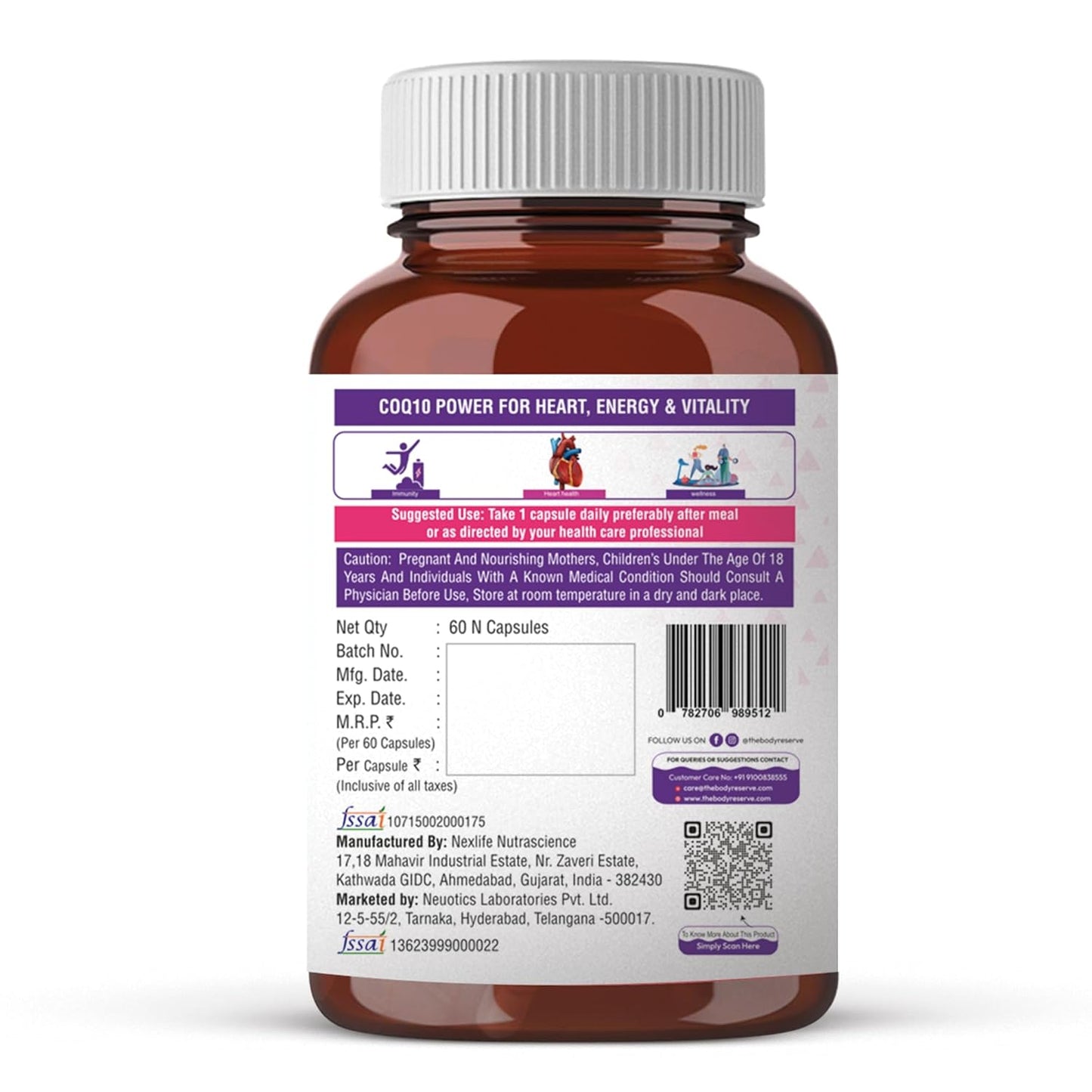 The Body Reserve Coenzyme Q10 200mg with 95% Piperine â€“ High Absorption CoQ10 Supplement for Heart & Vascular Health | Supports Energy Production & Cellular Function | Powerful Antioxidant | 60 Vegetarian Capsules