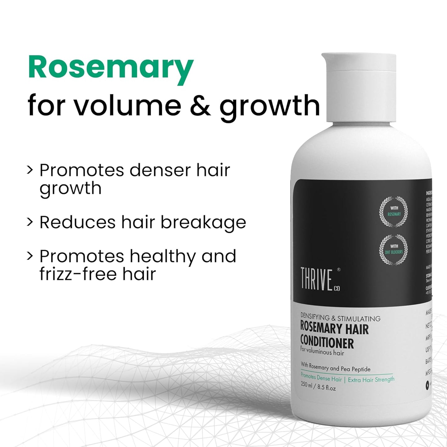 ThriveCo Rosemary Hair Conditioner | Helps Add Volume & Strengthen | With Pea Peptide & Caffeine | Densifying Formula for Fuller-Looking Hair | Paraben & Sulphate Free | For Men & Women | 250 ml