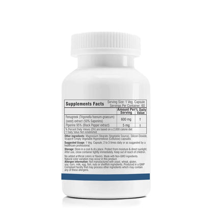 Trexgenics FENUGREEK Premium Standardized (50% Saponin) 600 mg with Bio-enhancer Piperine 5mg Multi-action Herbal Complex (60 Vcaps) (1)