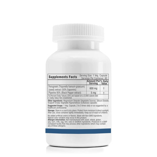 Trexgenics FENUGREEK Premium Standardized (50% Saponin) 600 mg with Bio-enhancer Piperine 5mg Multi-action Herbal Complex (60 Vcaps) (1)