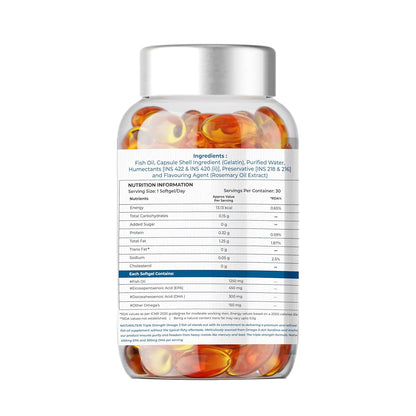 NATURALTEIN Omega-3 Fish Oil 1250mg Triple Strength Softgels | 450mg EPA & 300mg DHA in Triglyceride Form for Better Absorption | Heart, Brain, Eye & Joint Support | Glyphosate-Free | 30 Capsules