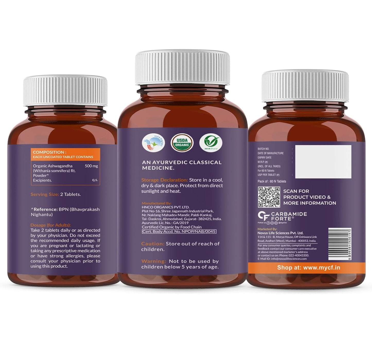 Carbamide Forte Ashwagandha Tablets 1000mg | Organic Ashwagandha Powder Supplements for Men & Women for Stress And Anxiety Relief | Organic Tablets | 60 Tablets