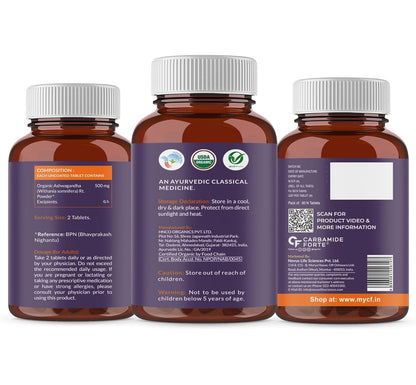 Carbamide Forte Ashwagandha Tablets 1000mg | Organic Ashwagandha Powder Supplements for Men & Women for Stress And Anxiety Relief | Organic Tablets | 60 Tablets