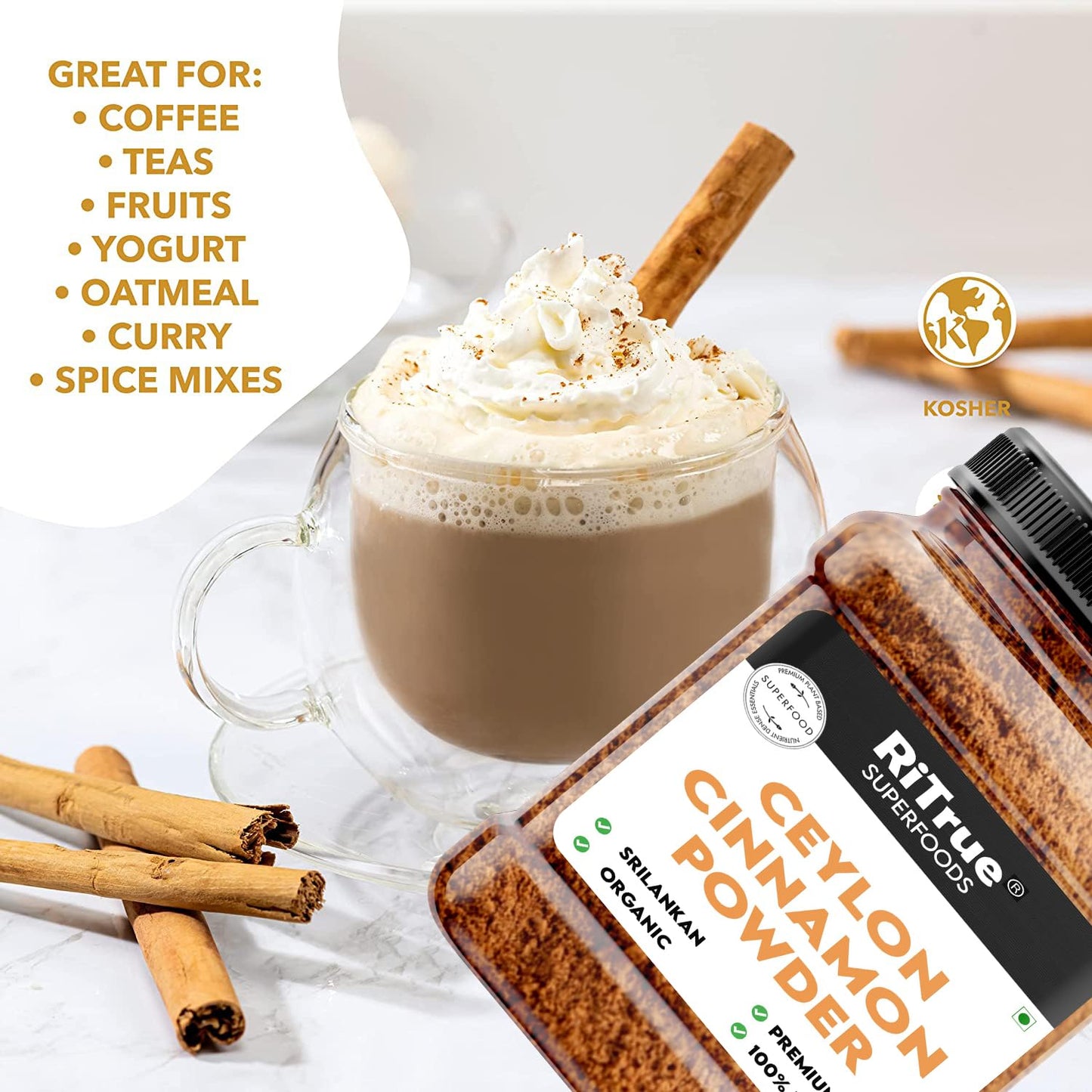 RiTrue - Ceylon Cinnamon Powder (SriLankan) - 400 Gm (2X200gm) - Organic Dalchini powder
