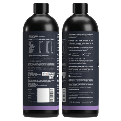 Nutrabay Pro Liquid L-Carnitine (3000mg) with Vitamin B5 â€“Pre/Post Workout â€“ 450ml, Lemon, 30 Servings | Tested for Purity | 100% Authentic Metabolism Booster for Weight Loss Support | 2X Strength