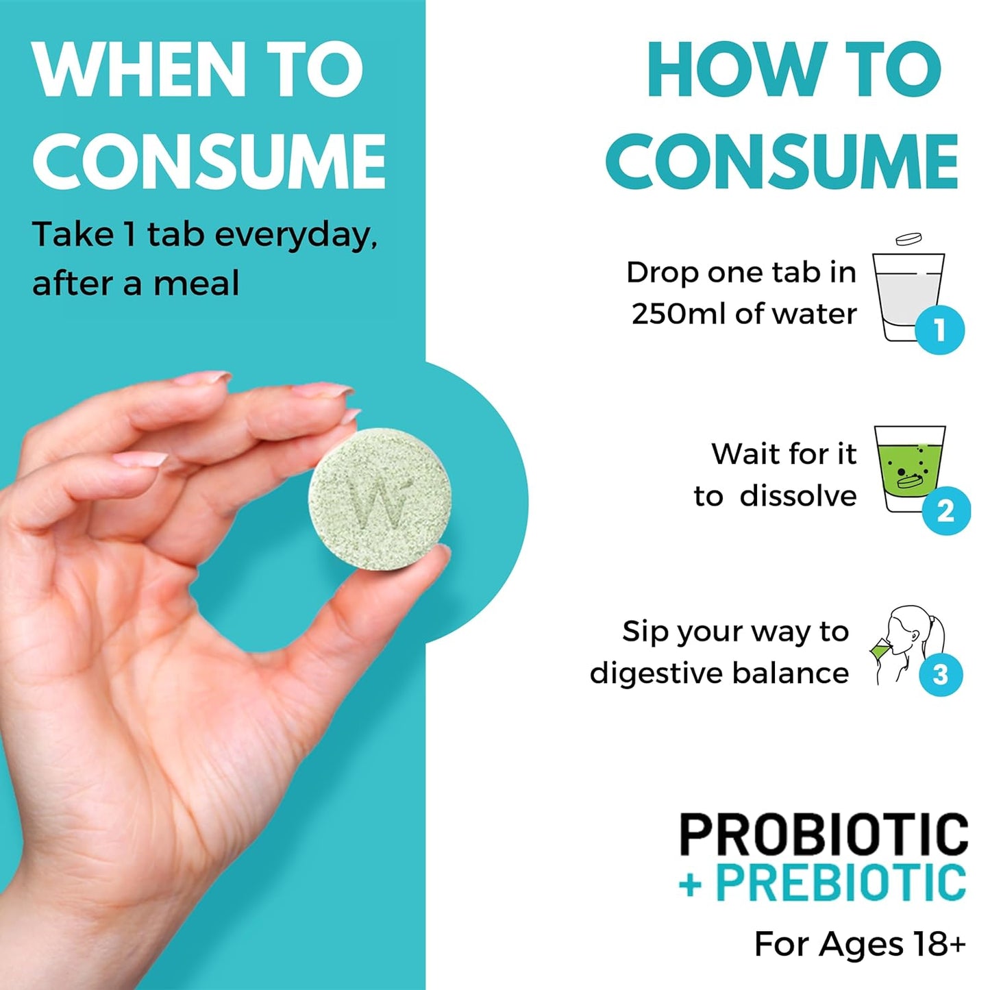 Wellbeing Nutrition Daily Probiotics + Prebiotics | Improve Metabolism, Acidity Relief, Digestion & Gut Health | 18 Billion CFU Organic Probiotics Supplement for Men & Women (21 Effervescent Tabs)