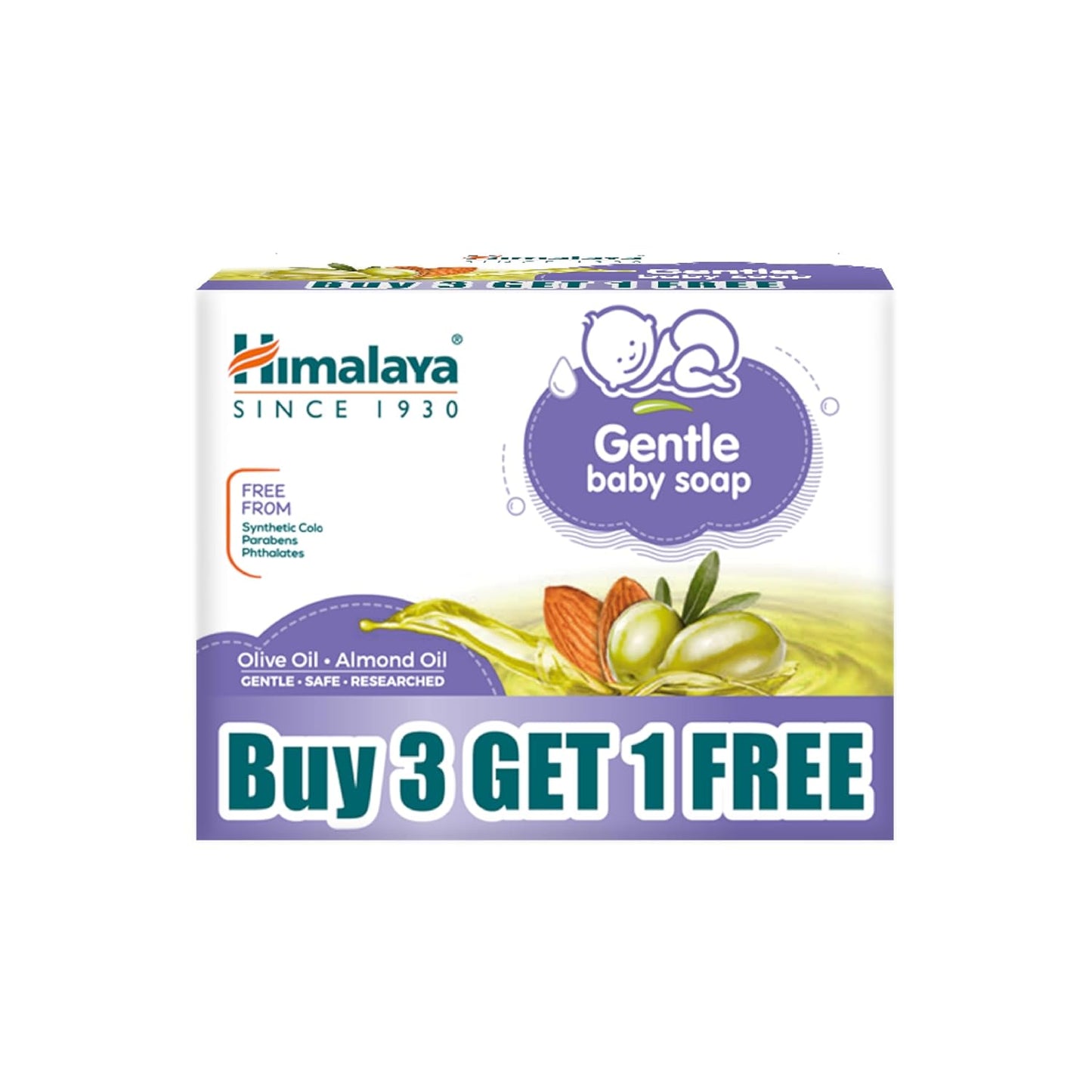 Himalaya Gentle Baby Soap for Newborns | No Post Bath Dryness | B3G1 FREE - 125g | Gentle Cleansing With Phyto-Oil Complex of 100% Natural Oils of Almond & Olive| #1 Doctor Recommended Brand