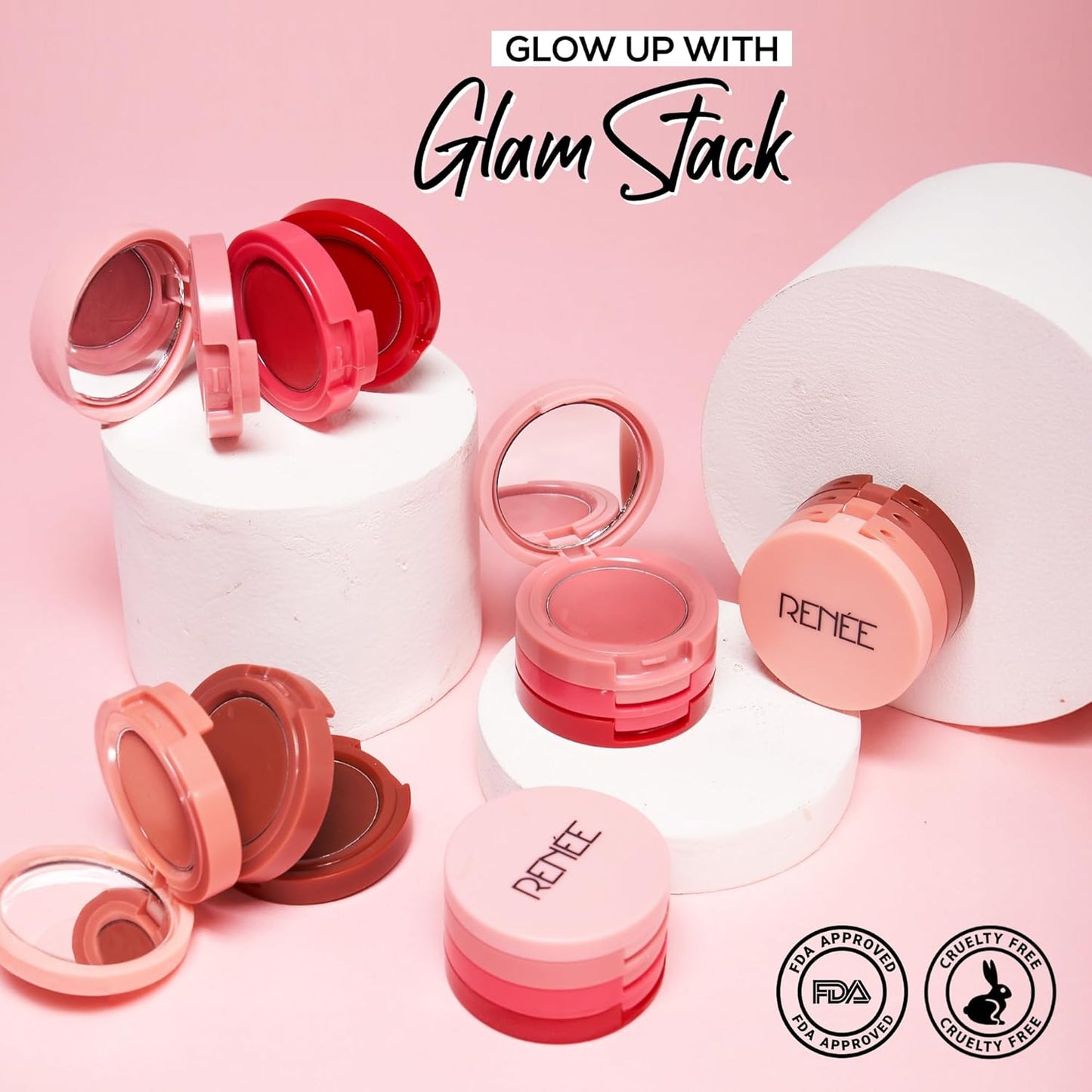 RENEE Glam Stack Creme Lip & Cheek Tint - Pink 4.5g - 3 Shades in 1, Rich Creamy Natural Seamless Finish, Smooth & Blendable Formula - Travel Friendly, Quick & Easy to Use
