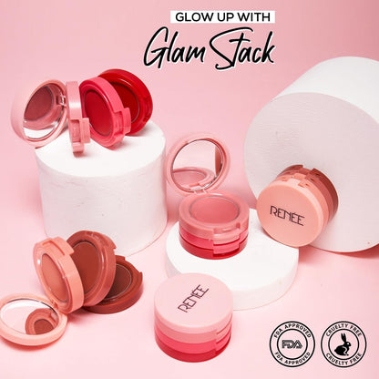 RENEE Glam Stack Creme Lip & Cheek Tint - Pink 4.5g - 3 Shades in 1, Rich Creamy Natural Seamless Finish, Smooth & Blendable Formula - Travel Friendly, Quick & Easy to Use