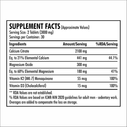 Calcium with Vitamin D3 Supplement - Joint Support for Bone Health & Muscle Function - Immunity & Joint Care - 60 Tablets