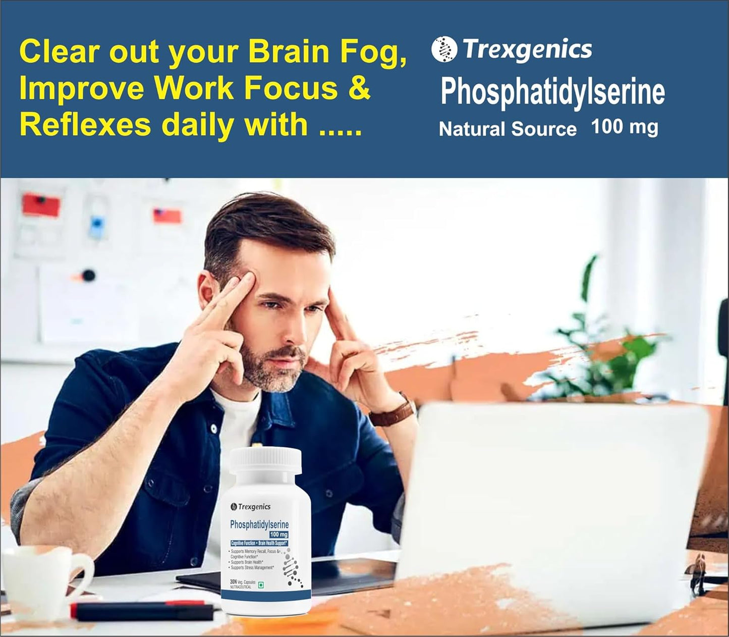 Trexgenics PHOSPHATIDYLSERINE 100 mg from Phospholipid Complex 143 mg, Cognitive Function, Brain Health Support (30 Veg Capsules)
