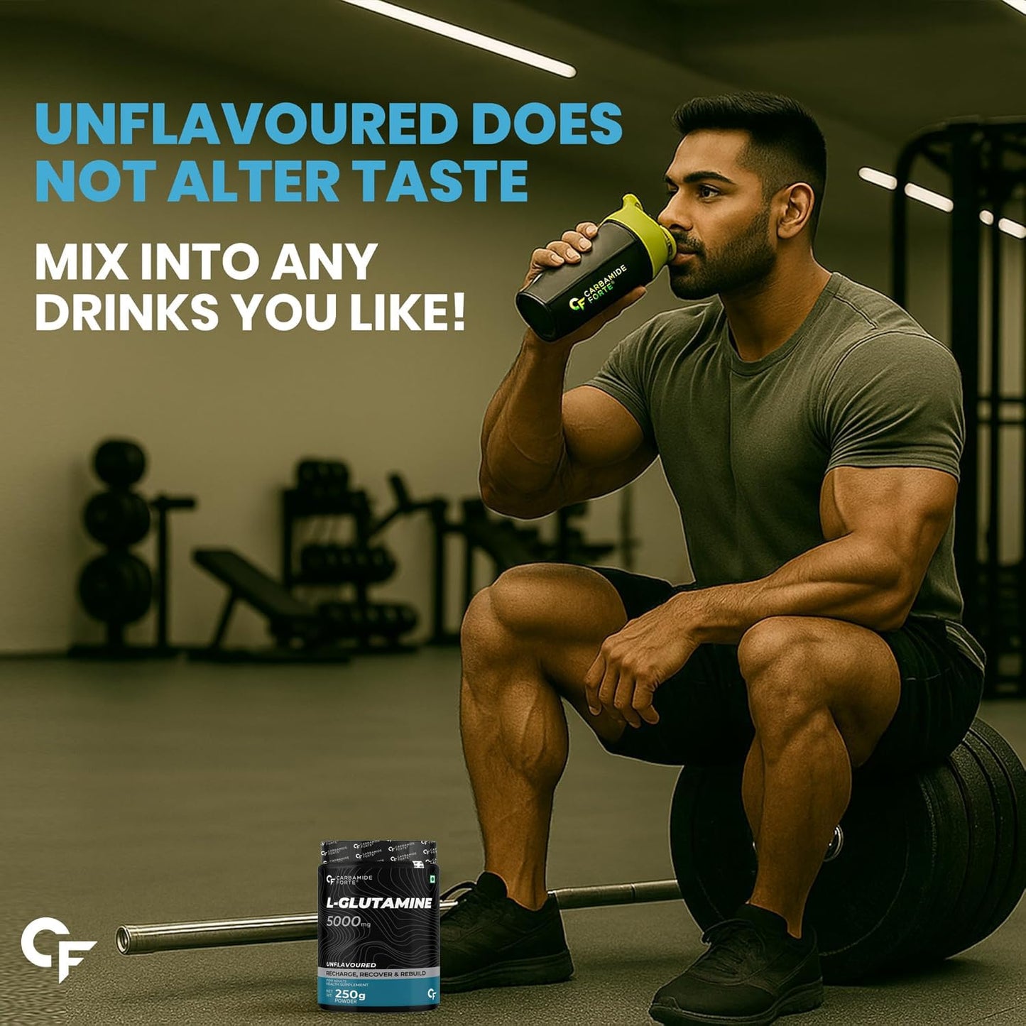 Carbamide Forte L Glutamine Supplement for Men | L Glutamine Powder 5000mg | L Glutamine Supplement | Muscle Recovery Preworkout Supplements For Men - Unflavoured - 250 grams