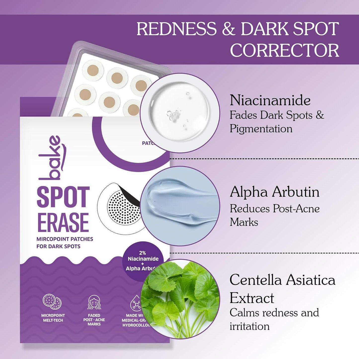 BAKE Micropoint Hydrocolloid Patches for Dark Spots with 2% Niacinamide, Salicylic Acid & Alpha Arbutin | For Acne Marks, Pigmentation, Dark Spots | 176 Melt-Tech Microneedles | Post Acne Breakouts & Dark Spots - 9 Patches