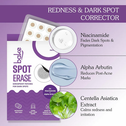 BAKE Micropoint Hydrocolloid Patches for Dark Spots with 2% Niacinamide, Salicylic Acid & Alpha Arbutin | For Acne Marks, Pigmentation, Dark Spots | 176 Melt-Tech Microneedles | Post Acne Breakouts & Dark Spots - 9 Patches