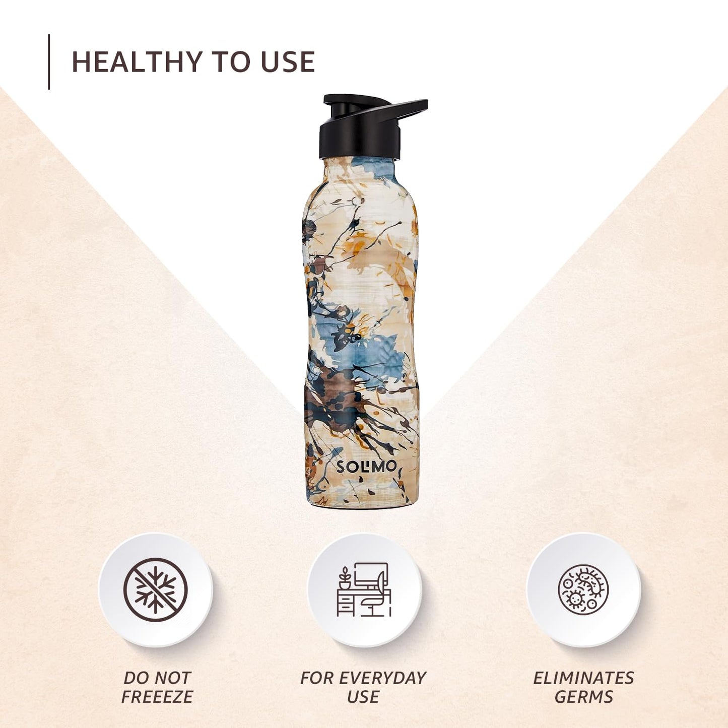 Solimo Copper Meenakari Printed Bottle with Sipper, 950 ml, White