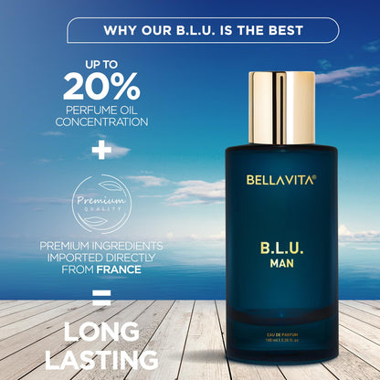 Bella Vita Luxury B.L.U Men Eau De Parfum Liquid Perfume With Lemon, Apple, Musk|Fresh, Refreshing, Energising Long Lasting Edp Fragrance Scent 100Ml
