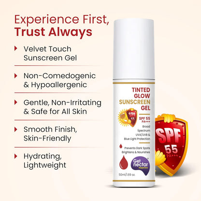 Get Nectar Happiness Tinted Sunscreen SPF 55 PA+++ | Broad Spectrum UVA & UVB Protection | Non-Comedogenic | Suitable for All Skin Types 50ml