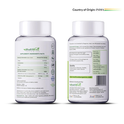 HEALTH VEDA ORGANICS PRIVATE LIMITED Vitamin D3 (600 IU) + Vitamin K2 as Mk7 (55Mcg) | 60 Veg Tablets | Supports Healthy Bones, Boosts Immune System | For Men & Women