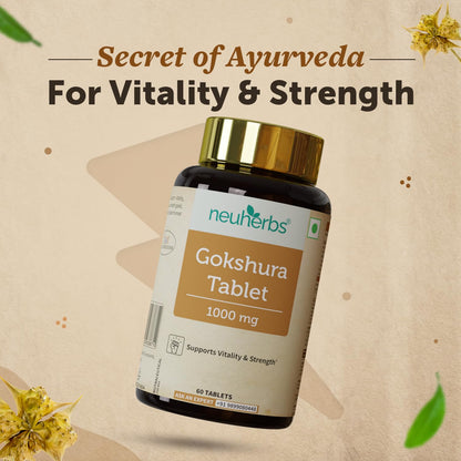 Neuherbs Gokshura Tablets 1000mg | Tribulus Terrestris/Gokhru Supplement For Men | Boost Energy, Strength & Testosterone | With No Added Preservatives - 60 Tablets