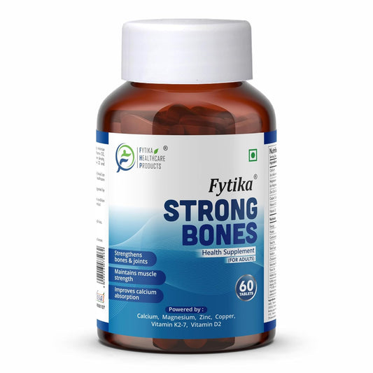 Fytika Strong Bones - 60 TABS (Pack of 1) | Calcium 1000mg + Vitamin D3 400IU Supplement with Magnesium, Zinc,Coper & Vitamin K2 for Complete Bone, Joint & Muscle Health - Women and Men