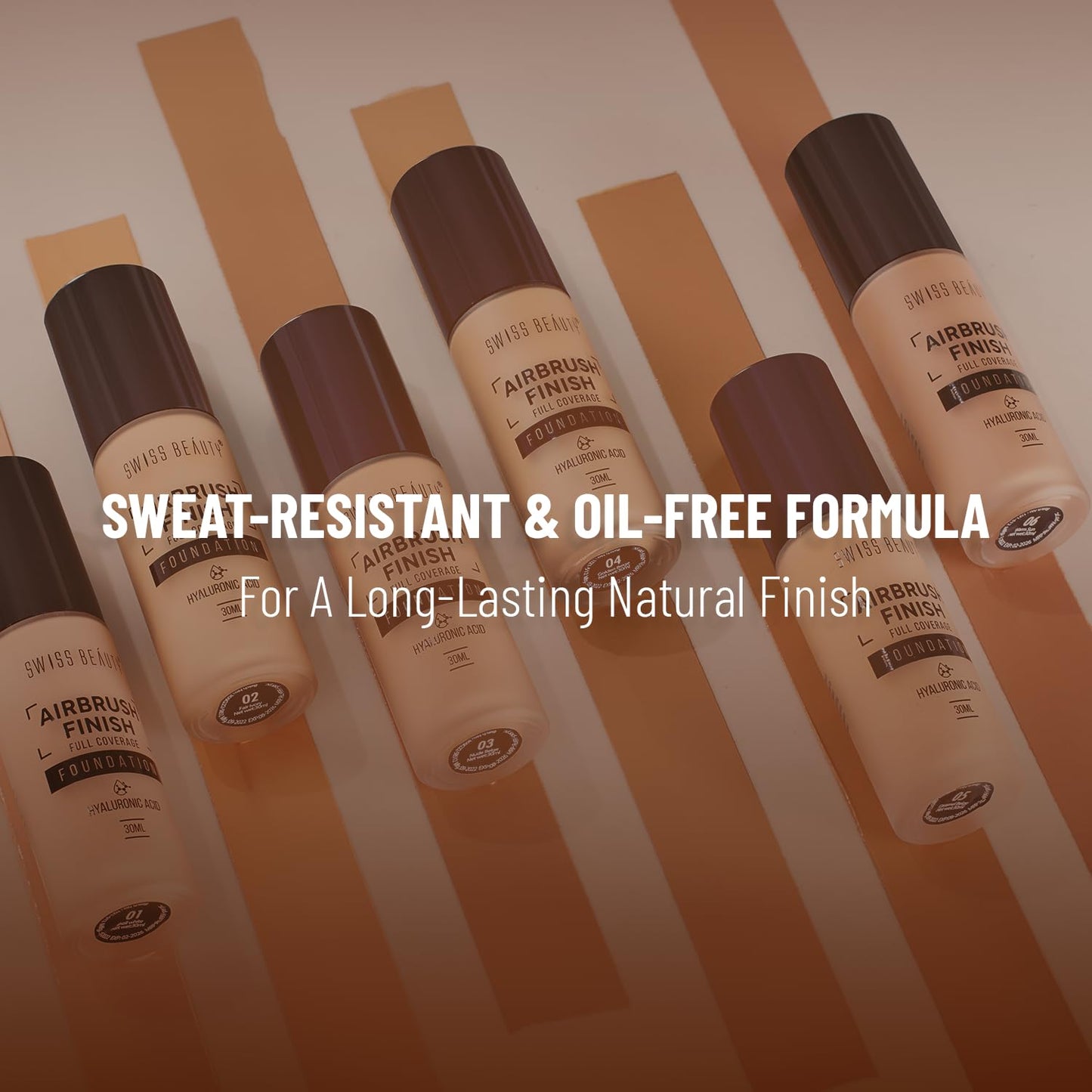 Swiss Beauty Airbrush Finish Foundation 30ml | Full Coverage Up to 8H | Waterproof & Lightweight | Natural Matte Finish | Long-Lasting Wear | Hyaluronic Acid | All Skin Types | Dermatologically Tested | Shade 02 Fair Ivory