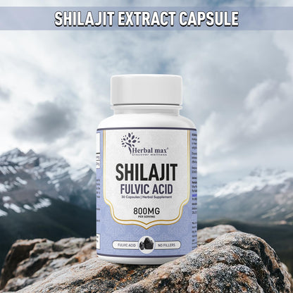 Herbal Max Shilajit 800mg Capsules â€“ Fulvic Acid Enriched Natural Supplement for Strength, Endurance, Energy & Immunity | Supports Men & Womenâ€™s Vitality