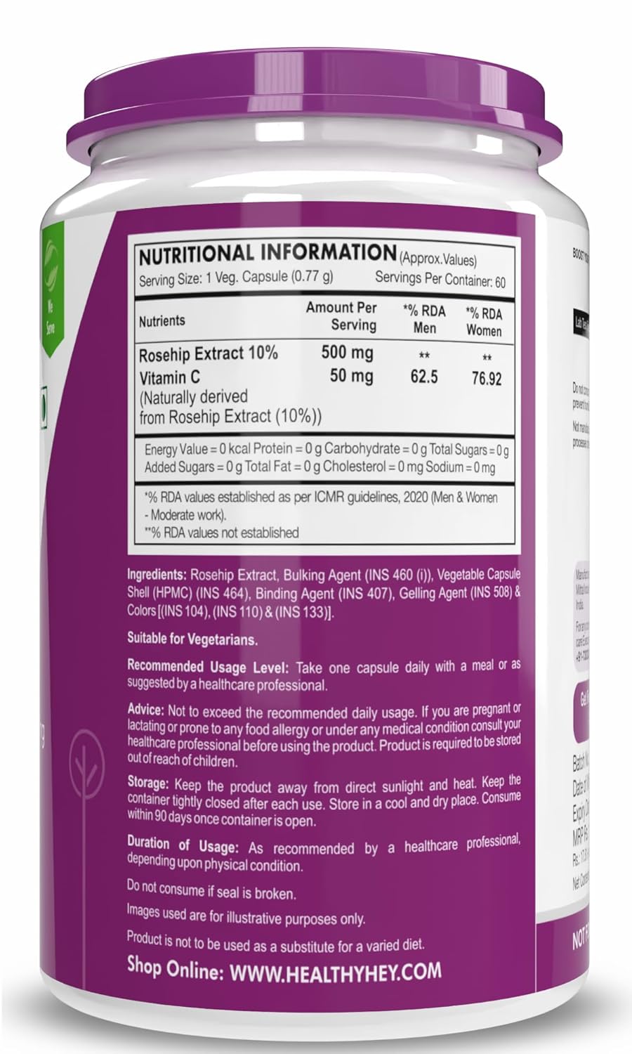 HealthyHey Nutrition Rosehip Extract 60 Veg Capsules