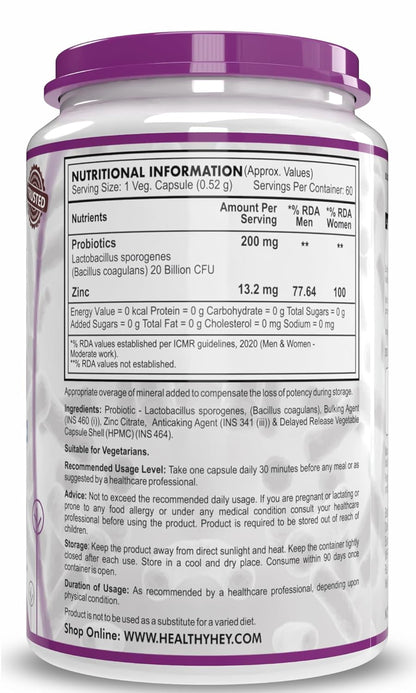 HealthyHey Nutrition Probiotic 20 Billion Cfu Supplement with Delayed - Release Capsules for Temperature Stable, Digestion, and Immune Health - (60 Capsules)