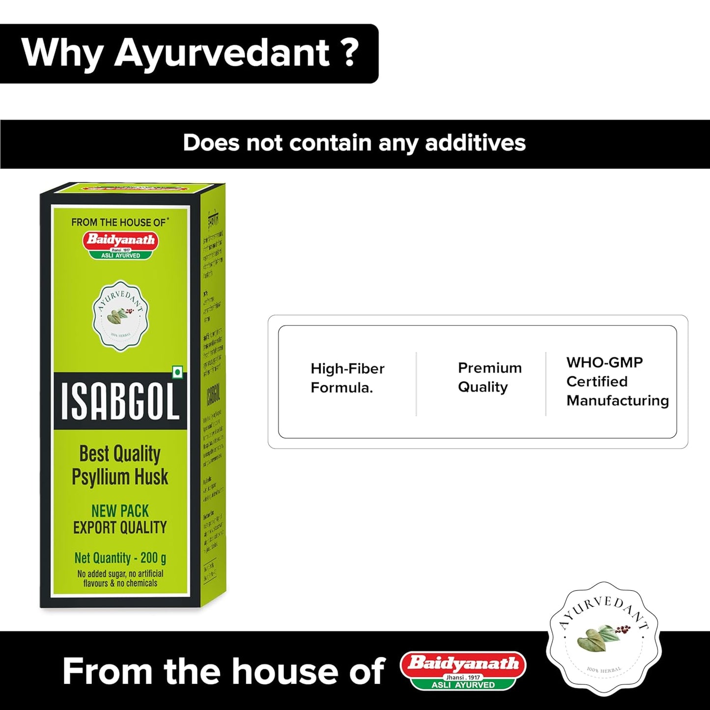 Baidyanath Ayurvedant Isabgol/Psyllium Husk Powder - 200 Gm | Effectively Relieves Constipation | Fibre Supplement For Digestion
