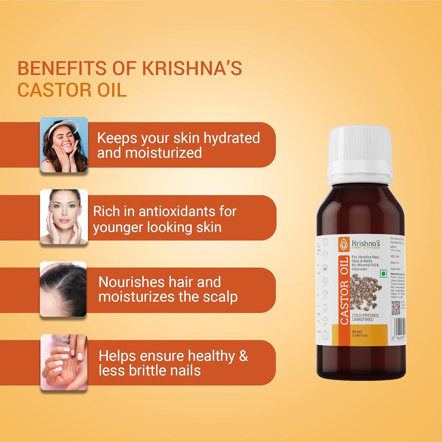 Krishna's Castor Oil | 100% Pure Castor Oil | Cold Pressed -50 ml