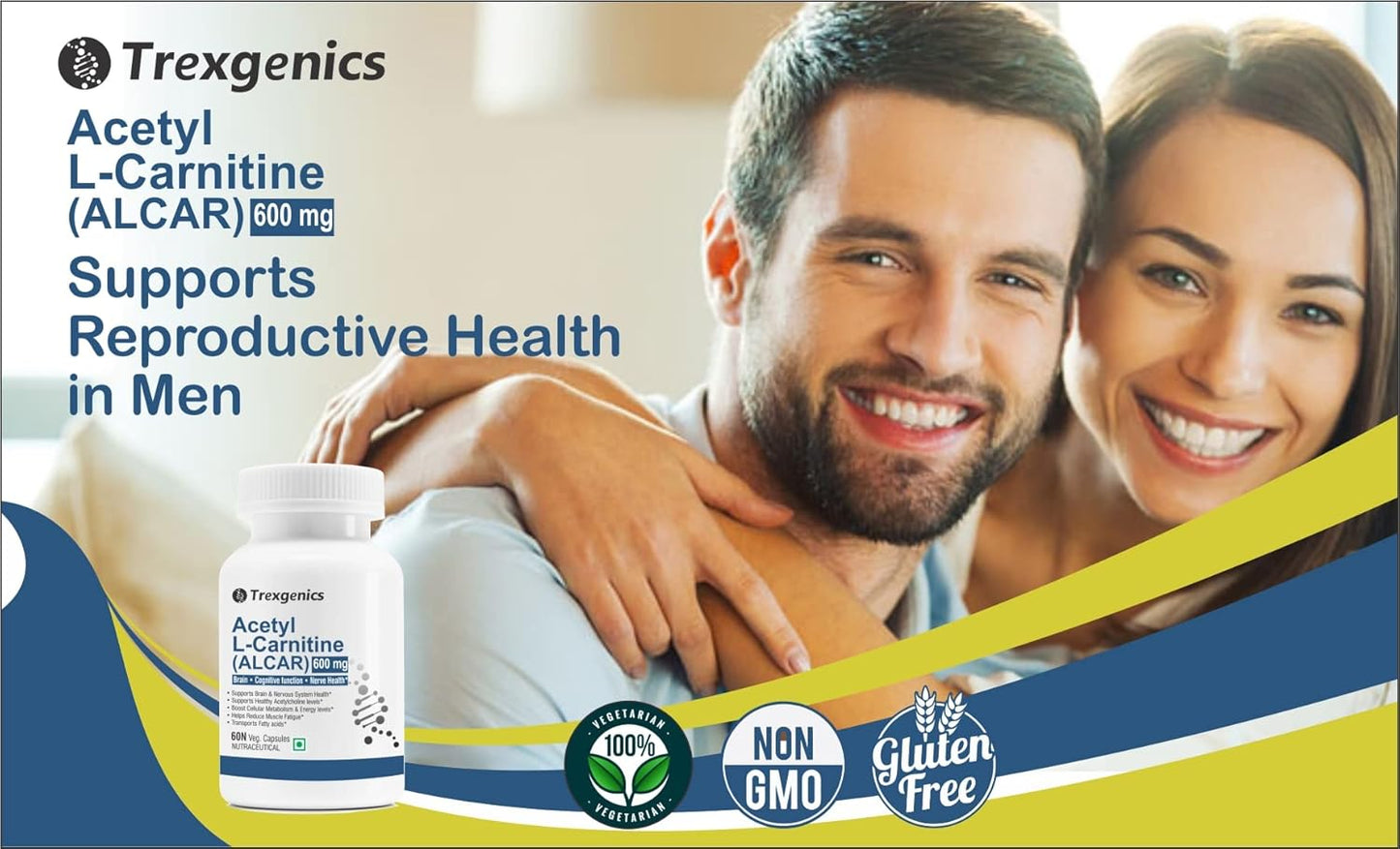 Trexgenics ACETYL-L CARNITINE (ALCAR) 600 mg Nervous System, Cognitive Function, Metabolism, Energy Support VEGAN & NON-GMO (60 Veg. Capsules) (Pack of 1)