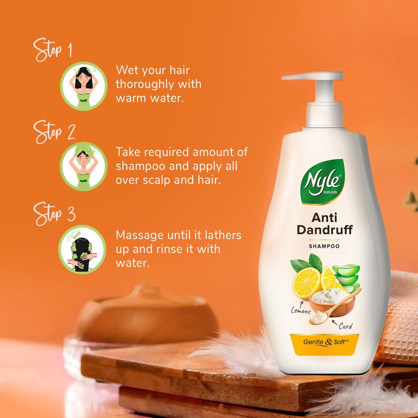 Nyle Naturals Anti Dandruff Shampoo 400ml | Enriched with Curd and Lemon for Fresh, Clear Scalp, Effective Flake Control | Mild Formula for Everyday Use