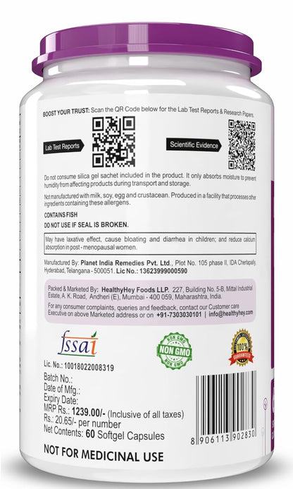 HealthyHey Nutrition Fresh Water Fish Oil - 2000 Mg/serving - 60 Softgel Capsules (600 EPA & 400 DHA)