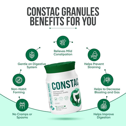Healing Hands Constac for Relief in Mild Constipation, Acidity and Gas, Plant Based Natural Constipation Solution, Clinically Proven, Herbal â€“ 100gm (Granules)