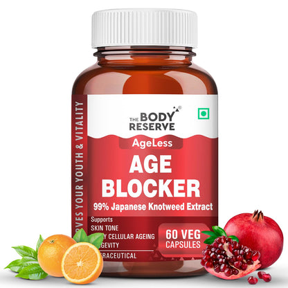 The Body Reserve Age Blocker â€“ Trans-Resveratrol 99% Japanese Knotweed Extract | Quercetin, Green Tea, Bitter Orange & Pomegranate | Powerful Antioxidant & Anti-Aging Supplement 60 Veg Capsules