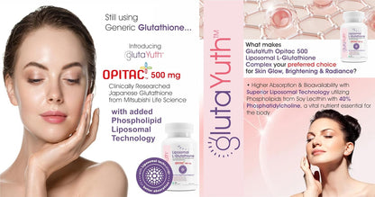 Liposomal OPITAC 500 JAPANESE L-Glutathione 500 mg with Phosphatidylcholine Phospholipid Technology Youthful Skin, Glow, Radiance Complex (30 Veg Capsules) (Pack of 1)
