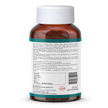 FYTIKA Magnesium Bisglycinate + | High Absorption Chelated Form| For Better Sleep, Stress Management, Muscle Recovery & Enhanced Workout | With Magnesium glycinate(as Bisglycinate) & Zinc | For Men & Women (PACK OF 1 â€“ 60 TABS)